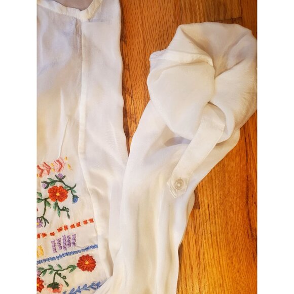 Boho Floral Embroidered Sheer White Button-Up Blouse Kyla Seo Feminine Small - Picture 3 of 8